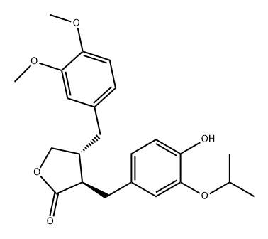 2(3H)-Furanone, 4-[(3,4-dimethoxyphenyl)methyl]dihydro-3-[[4-hydroxy-3-(1-methylethoxy)phenyl]methyl]-, (3R,4R)- 结构式