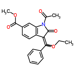 1-乙酰基-3-(乙氧基苯基亚甲基)-2,3-二氢-2-氧代-1H-吲哚-6-羧酸甲酯 结构式