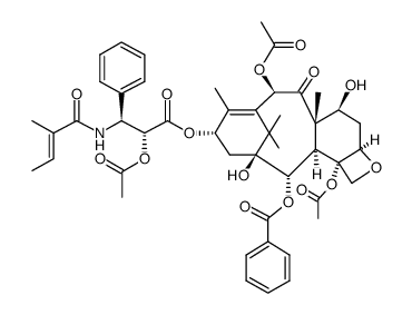 Benzenepropanoic acid, α-(acetyloxy)-β-[[(2E)-2-methyl-1-oxo-2-buten-1-yl]amino]-, (2aR,4S,4aS,6R,9S,11S,12S,12aR,12bS)-6,12b-bis(acetyloxy)-12-(benzoyloxy)-2a,3,4,4a,5,6,9,10,11,12,12a,12b-dodecahydro-4,11-dihydroxy-4a,8,13,13-tetramethyl-5-oxo-7,11-methano-1H-cyclodeca[3,4]benz[1,2-b]oxet-9-yl ester, (αR,βS)- 结构式