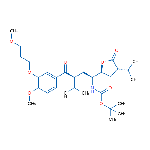 N-[(1S,3S)-3-[4-甲氧基-3-(3-甲氧基丙氧基)苯甲酰基]-4-甲基-1-[(2S,4S)-四氢-4-异丙基-5-氧代-2-呋喃基]戊基]-氨基甲酸叔丁酯 结构式