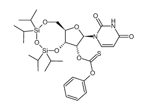 Uridine, 3',5'-O-[1,1,3,3-tetrakis(1-methylethyl)-1,3-disiloxanediyl]-, 2'-(O-phenyl carbonothioate) (9CI) 结构式