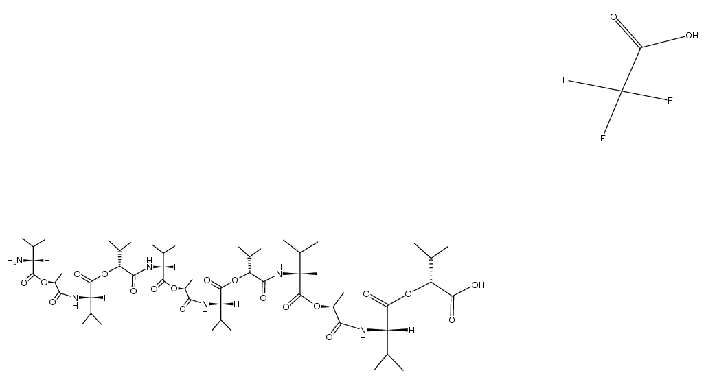L-Valine, D-valyl-L-2-hydroxypropanoyl-L-valyl-3-methyl-D-2-hydroxybutanoyl-D-valyl-L-2-hydroxypropanoyl-L-valyl-3-methyl-D-2-hydroxybutanoyl-D-valyl-L-2-hydroxypropanoyl-, 1-carboxy-2-methylpropyl ester, (R)-, mono(trifluoroacetate) (salt) (9CI) 结构式