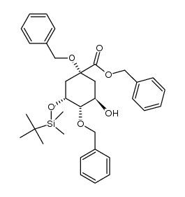 Cyclohexanecarboxylic acid, 3-[[(1,1-dimethylethyl)dimethylsilyl]oxy]-5-hydroxy-1,4-bis(phenylmethoxy)-, phenylmethyl ester, (1R,3R,4S,5R)- 结构式