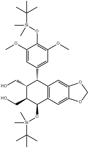 Naphtho[2,3-d]-1,3-dioxole-6,7-二甲醇,5-[[(1,1-二甲基乙基)二甲基硅基]氧基]-8-[4-[[(1,1-二甲基乙基)二甲基硅基]氧基]-3,5-二甲氧基苯基]-5,6,7,8-四氢-,(5S,6R,7R,8R)- 结构式