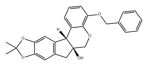 [1,3]二氧杂环戊并[5,6]茚并[2,1-c][1]苯并吡喃-6a(6H)-醇,7,12b-二氢-10,10-二甲基-4-(苯基甲氧基)-,(6aS,12bR)- 结构式
