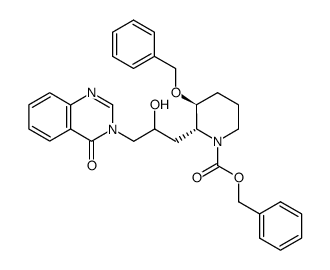 1-Piperidinecarboxylic acid, 2-[2-hydroxy-3-(4-oxo-3(4H)-quinazolinyl)propyl]-3-(phenylmethoxy)-, phenylmethyl ester, (2R,3S)- 结构式