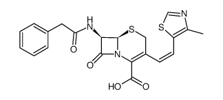 5-Thia-1-azabicyclo[4.2.0]oct-2-ene-2-carboxylic acid, 3-[(1Z)-2-(4-methyl-5-thiazolyl)ethenyl]-8-oxo-7-[(2-phenylacetyl)amino]-, (6R,7R)- 结构式