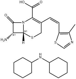 5-Thia-1-azabicyclo[4.2.0]oct-2-ene-2-carboxylic acid, 7-amino-3-[(1Z)-2-(4-methyl-5-thiazolyl)ethenyl]-8-oxo-, (6R,7R)-, compd. with N-cyclohexylcyclohexanamine (1:1) 结构式