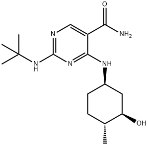 2-(叔丁基氨基)-4-(((1R,3R,4R)-3-羟基-4-甲基环己基)氨基)嘧啶-5-甲酰胺 结构式