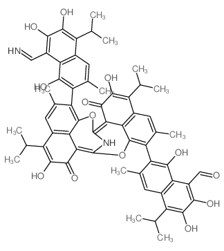 1-Naphthalenecarboxaldehyde,7-[2,10-dihydroxy-5,13-dimethyl-3,11-bis(1-methylethyl)-1,9-dioxo-14-[1,6,7-trihydroxy-8-(iminomethyl)-3-methyl-5-(1-methylethyl)-2-naphthalenyl]-1H,9H-dinaphtho[1,8-bc:1',8'-gh][1,6]dioxecin-8,16-imin-6-yl]-2,3,8-trihydroxy-6-methyl-4-(1-methylethyl)- 结构式
