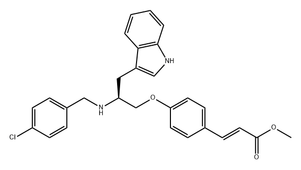 2-Propenoic acid, 3-[4-[(2S)-2-[[(4-chlorophenyl)methyl]amino]-3-(1H-indol-3-yl)propoxy]phenyl]-, methyl ester, (2E)- 结构式