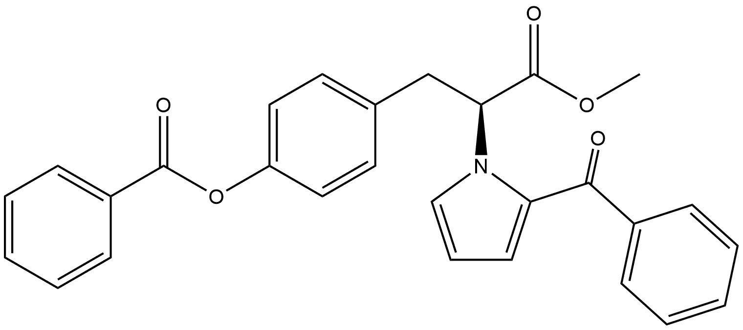 1H-Pyrrole-1-acetic acid, 2-benzoyl-α-[[4-(benzoyloxy)phenyl]methyl]-, methyl ester, (αS)- 结构式