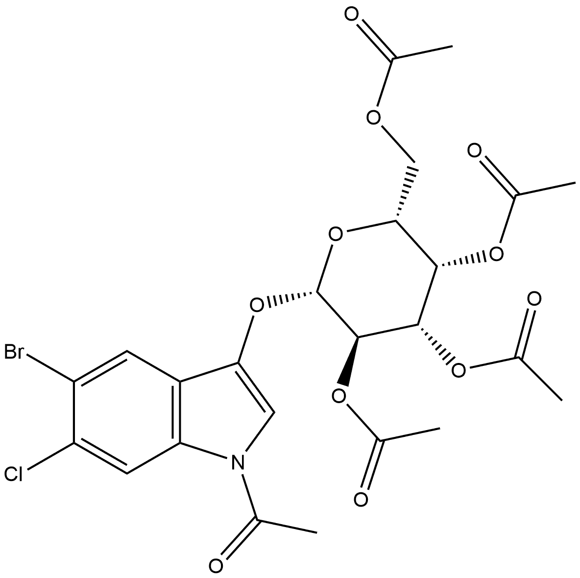 Ethanone, 1-[5-bromo-6-chloro-3-[(2,3,4,6-tetra-O-acetyl-β-D-galactopyranosyl)oxy]-1H-indol-1-yl]- 结构式