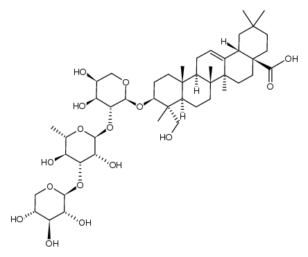 Olean-12-en-28-oic acid, 24-hydroxy-3β-[(O-β-D-xylopyranosyl-(1→3)-O-6-deoxy-α-L-mannopyranosyl-(1→2)-α-L-arabinopyranosyl)oxy]- (8CI) 结构式