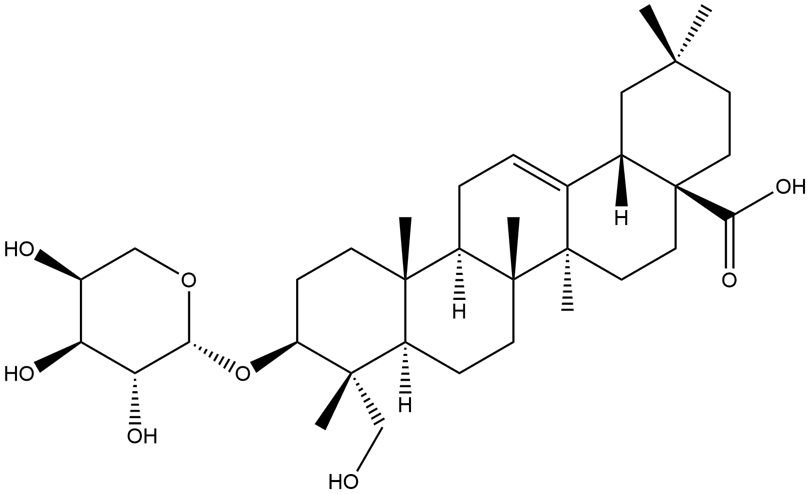 Olean-12-en-28-oic acid, 3-(β-L-arabinopyranosyloxy)-23-hydroxy-, (3β,4α)- 结构式