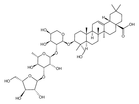 3β,4α-23-羟基齐墩果-12-烯-28-酸 3-O-α-L-阿拉伯呋喃糖基-(1→3)-6-脱氧-α-L-甘露吡喃糖基-(1→2)-α-L-阿拉伯吡喃糖苷 结构式