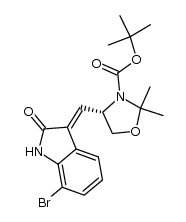 3-Oxazolidinecarboxylic acid, 4-[(E)-(7-bromo-1,2-dihydro-2-oxo-3H-indol-3-ylidene)methyl]-2,2-dimethyl-, 1,1-dimethylethyl ester, (4S)- 结构式