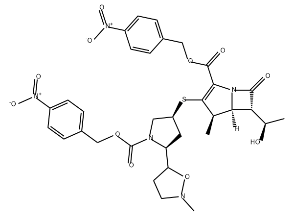 1-Azabicyclo[3.2.0]hept-2-ene-2-carboxylic acid, 6-[(1R)-1-hydroxyethyl]-4-methyl-3-[[(3S,5S)-5-(2-methyl-5-isoxazolidinyl)-1-[[(4-nitrophenyl)methoxy]carbonyl]-3-pyrrolidinyl]thio]-7-oxo-, (4-nitrophenyl)methyl ester, (4R,5S,6S)- 结构式