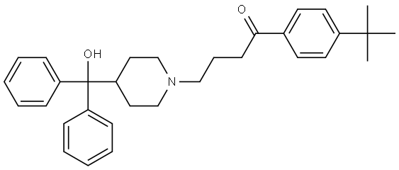 4'-叔丁基-4-[4-(羟基二苯甲基)哌啶基]苯丁酮 结构式