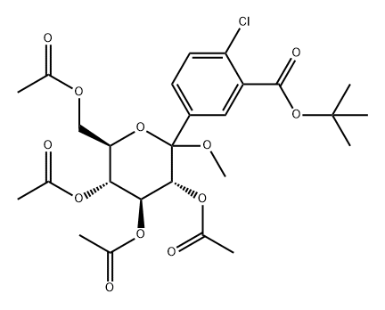 2-氯-5-(2,3,4,6-四-O-乙酰基-1-C-甲氧基-D-吡喃葡萄糖基)苯甲酸叔丁酯 结构式