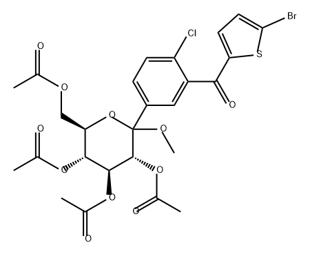 Methanone, (5-bromo-2-thienyl)[2-chloro-5-(2,3,4,6-tetra-O-acetyl-1-C-methoxy-D-glucopyranosyl)phenyl]- 结构式