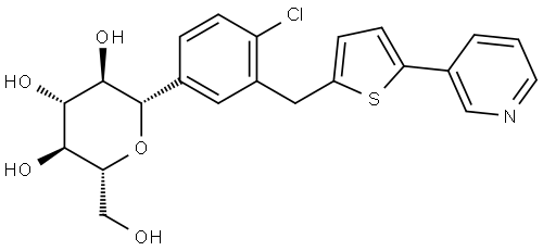 1,5-脱水-1-C-[4-氯-3-[[5-(3-吡啶基)-2-噻吩基]甲基]苯基]-D-葡萄糖醇,(1S)- 结构式