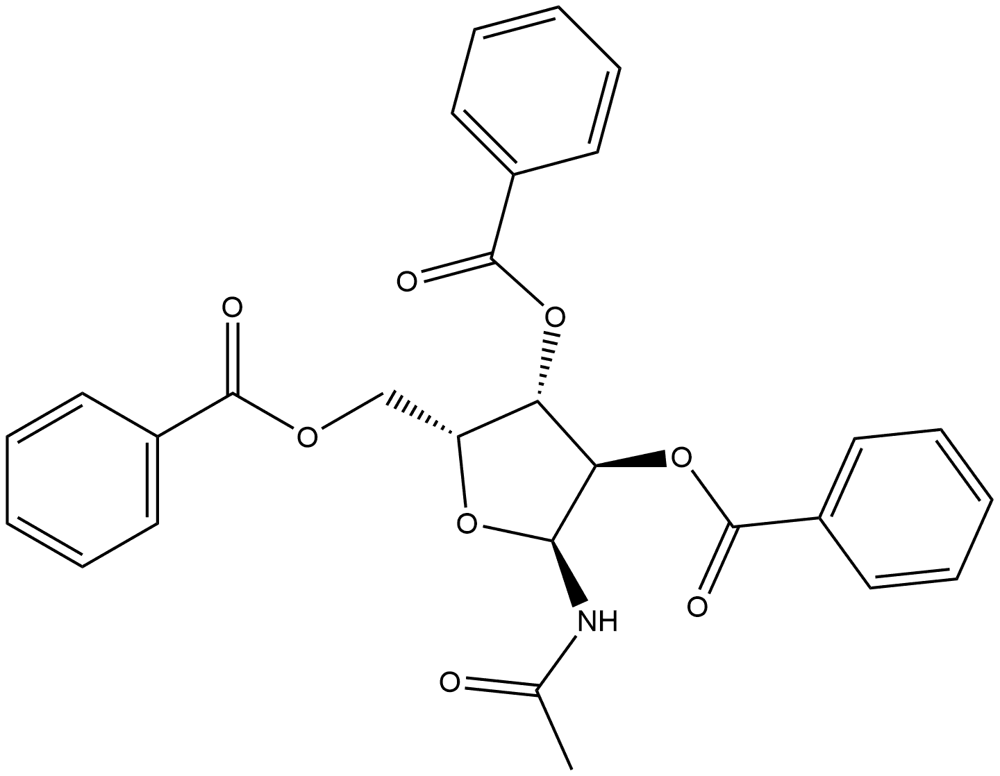 N-(2,3,5-三-O-苯甲酰基-α-D-呋喃木糖基)乙酰胺 结构式