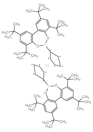 1,1'-二[2,4,8,10-四(叔丁基)二苯并[D,F][1,3,2]二氧杂磷杂卓-6-基]二茂铁 结构式