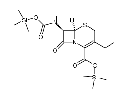 5-Thia-1-azabicyclo[4.2.0]oct-2-ene-2-carboxylic acid, 3-(iodomethyl)-8-oxo-7-[[[(trimethylsilyl)oxy]carbonyl]amino]-, trimethylsilyl ester, (6R,7R)- 结构式