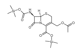 5-Thia-1-azabicyclo[4.2.0]oct-2-ene-2-carboxylic acid, 3-[(acetyloxy)methyl]-8-oxo-7-[[[(trimethylsilyl)oxy]carbonyl]amino]-, trimethylsilyl ester, (6R,7R)- 结构式