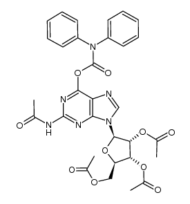N-ACETYL-GUANOSINE 2',3',5'-TRIACETATE 6-(N,N-DIPHENYLCARBAMATE) 结构式