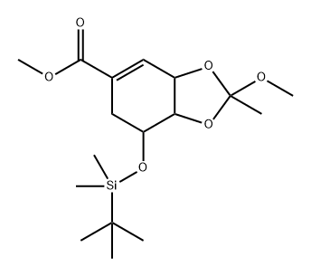 1,3-苯并二氧杂环戊烯-5-羧酸,7-[[(1,1-二甲基乙基)二甲基硅基]氧基]-3a,6,7,7a-四氢-2-甲氧基-2-甲基-,甲酯 结构式