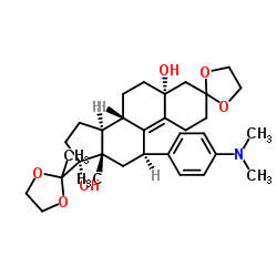 3,3,20,20-双(亚乙二氧基)-5α,17α-二羟基-11β-[4-(N,N-二甲基氨基)-苯基]-19-去甲孕甾-9(11)-烯 结构式