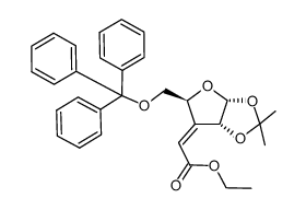 α-D-erythro-Pentofuranose, 3-deoxy-3-(2-ethoxy-2-oxoethylidene)-1,2-O-(1-methylethylidene)-5-O-(triphenylmethyl)-, (3Z)- 结构式