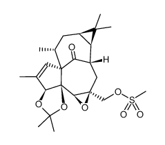 2aH-8,11a-Methano-7H-cycloprop[7',8']oxireno[3',4']cyclodeca[1',2':1,5]cyclopenta[1,2-d][1,3]dioxol-12-one, 5b,6a,8,8a,9,9a,10,11-octahydro-2,4,4,9,9,11-hexamethyl-6a-[[(methylsulfonyl)oxy]methyl]-, (2aS,5aR,5bR,6aS,8S,8aR,9aR,11R,11aS)- 结构式