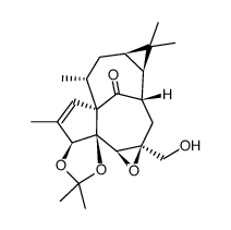 2aH-8,11a-Methano-7H-cycloprop[7',8']oxireno[3',4']cyclodeca[1',2':1,5]cyclopenta[1,2-d][1,3]dioxol-12-one, 5b,6a,8,8a,9,9a,10,11-octahydro-6a-(hydroxymethyl)-2,4,4,9,9,11-hexamethyl-, (2aS,5aR,5bR,6aS,8S,8aR,9aR,11R,11aS)- 结构式