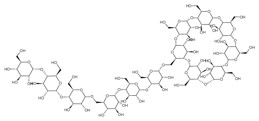 β-Cyclodextrin, O-α-D-glucopyranosyl-(1→4)-O-α-D-glucopyranosyl-(1→4)-O-α-D-glucopyranosyl-(1→6)-O-α-D-glucopyranosyl-(1→4)-O-α-D-glucopyranosyl-(1→4)-O-α-D-glucopyranosyl-(1→6A)- 结构式