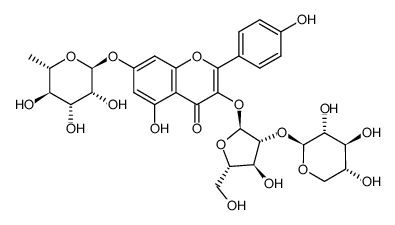 4H-1-Benzopyran-4-one, 7-[(6-deoxy-α-L-mannopyranosyl)oxy]-5-hydroxy-2-(4-hydroxyphenyl)-3-[(2-O-β-D-xylopyranosyl-α-L-arabinofuranosyl)oxy]- 结构式