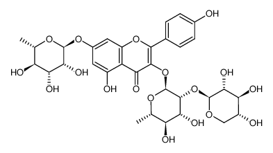 4H-1-Benzopyran-4-one, 7-[(6-deoxy-α-L-mannopyranosyl)oxy]-3-[(6-deoxy-2-O-β-D-xylopyranosyl-α-L-mannopyranosyl)oxy]-5-hydroxy-2-(4-hydroxyphenyl)- 结构式