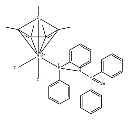 二氯[N-(二苯基膦-κP)-P,P-二苯基膦硒酰胺][(1,2,3,4,5-η)-1,2,3,4,5-五甲基-2,4-环戊二烯-1-基]合铑 结构式