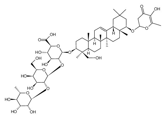 β-D-Glucopyranosiduronic acid, (3β,4β,22β)-22-[(3,4-dihydro-5-hydroxy-6-methyl-4-oxo-2H-pyran-2-yl)oxy]-23-hydroxyolean-12-en-3-yl O-6-deoxy-α-L-mannopyranosyl-(1→2)-O-β-D-galactopyranosyl-(1→2)- 结构式