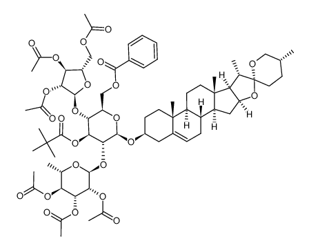 β-D-Glucopyranoside, (3β,25R)-spirost-5-en-3-yl O-2,3,5-tri-O-acetyl-α-L-arabinofuranosyl-(1→4)-O-[2,3,4-tri-O-acetyl-6-deoxy-α-L-mannopyranosyl-(1→2)]-, 6-benzoate 3-(2,2-dimethylpropanoate) (9CI) 结构式