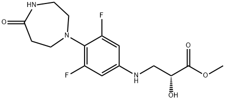 Propanoic acid, 3-[[3,5-difluoro-4-(hexahydro-5-oxo-1H-1,4-diazepin-1-yl)phenyl]amino]-2-hydroxy-, methyl ester, (2R)- 结构式