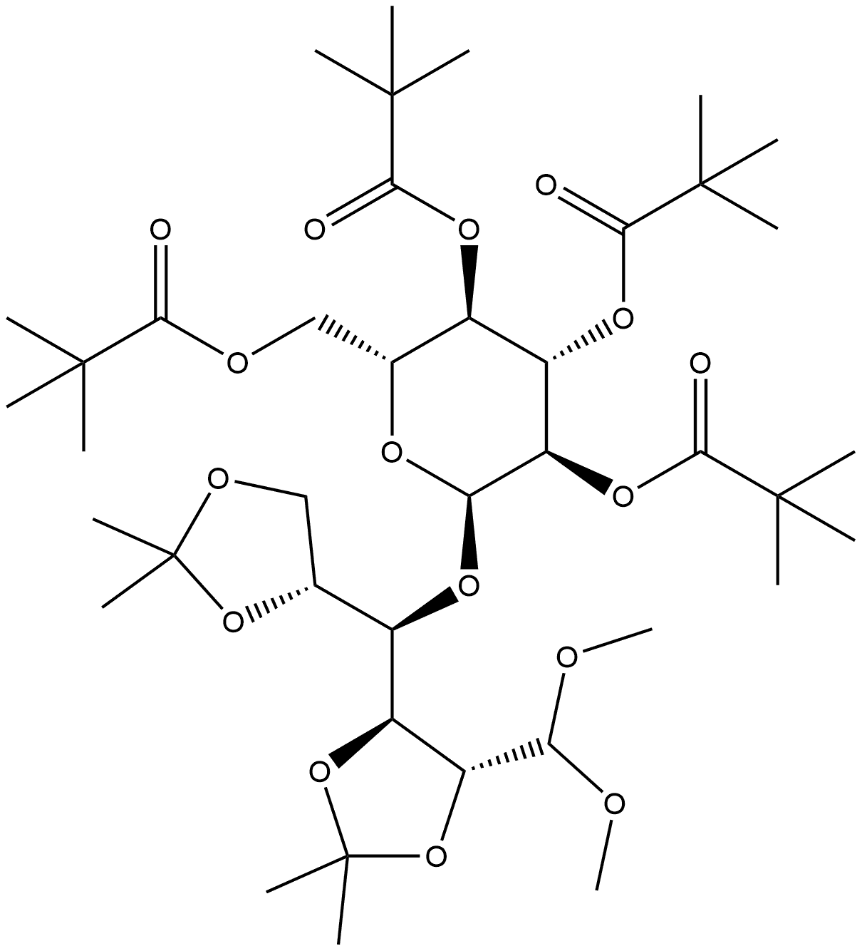 D-Glucose, 2,3:5,6-bis-O-(1-methylethylidene)-4-O-[2,3,4,6-tetrakis-O-(2,2-dimethyl-1-oxopropyl)-α-D-glucopyranosyl]-, 1-(dimethyl acetal) (9CI) 结构式
