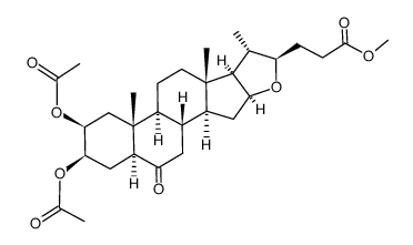 26,27-Dinorfurostan-25-oic acid, 2,3-bis(acetyloxy)-6-oxo-, methyl ester, (2β,3β,5α,22β)- (9CI) 结构式