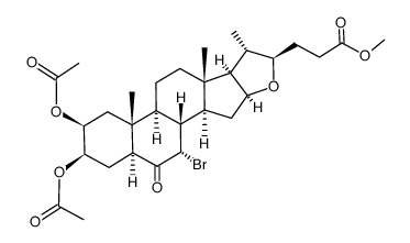 26,27-Dinorfurostan-25-oic acid, 2,3-bis(acetyloxy)-7-bromo-6-oxo-, methyl ester, (2β,3β,5α,7α,22β)- (9CI) 结构式