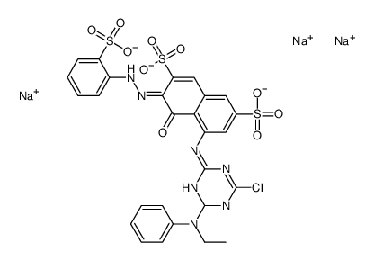 5-[[4-氯-6-(乙苯氨基)-1,3,5-三嗪-2-基]氨基]-4-羟基-3-[(2-磺酸苯基)偶氮]-2,7-二磺酸三钠 结构式