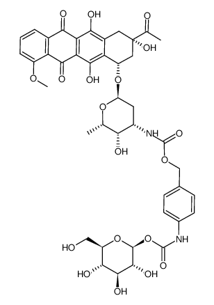 5,12-Naphthacenedione, 8-acetyl-7,8,9,10-tetrahydro-6,8,11-trihydroxy-1-methoxy-10-[[2,3,6-trideoxy-3-[[[[4-[[(β-D-glucopyranosyloxy)carbonyl]amino]phenyl]methoxy]carbonyl]amino]-α-L-lyxo-hexopyranosyl]oxy]-, (8S,10S)- 结构式