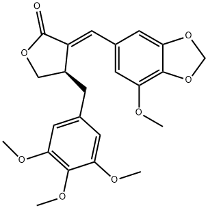 2(3H)-Furanone, dihydro-3-[(7-methoxy-1,3-benzodioxol-5-yl)methylene]-4-[(3,4,5-trimethoxyphenyl)methyl]-, [R-(E)]- (9CI) 结构式