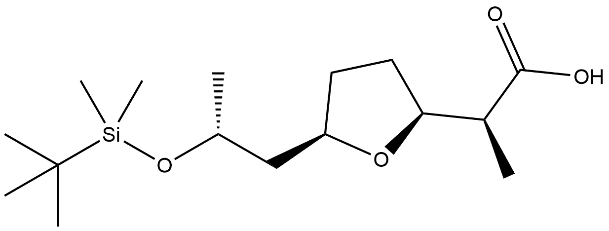 2-Furanacetic acid, 5-[(2R)-2-[[(1,1-dimethylethyl)dimethylsilyl]oxy]propyl]tetrahydro-α-methyl-, (αS,2S,5R)- 结构式